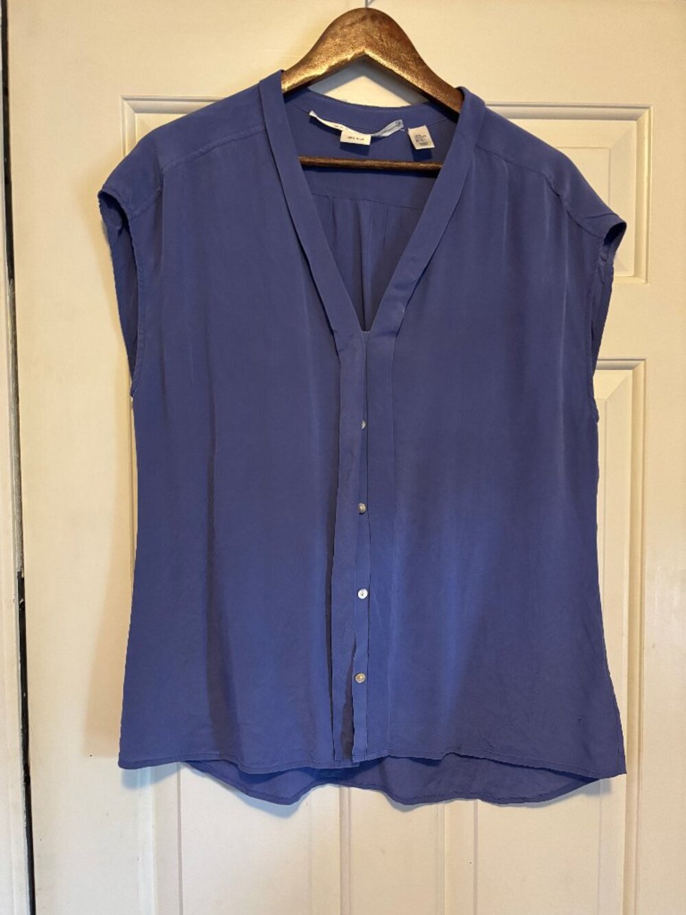 Max Studio Cap Sleeve Blue 100% Silk XL Blouse